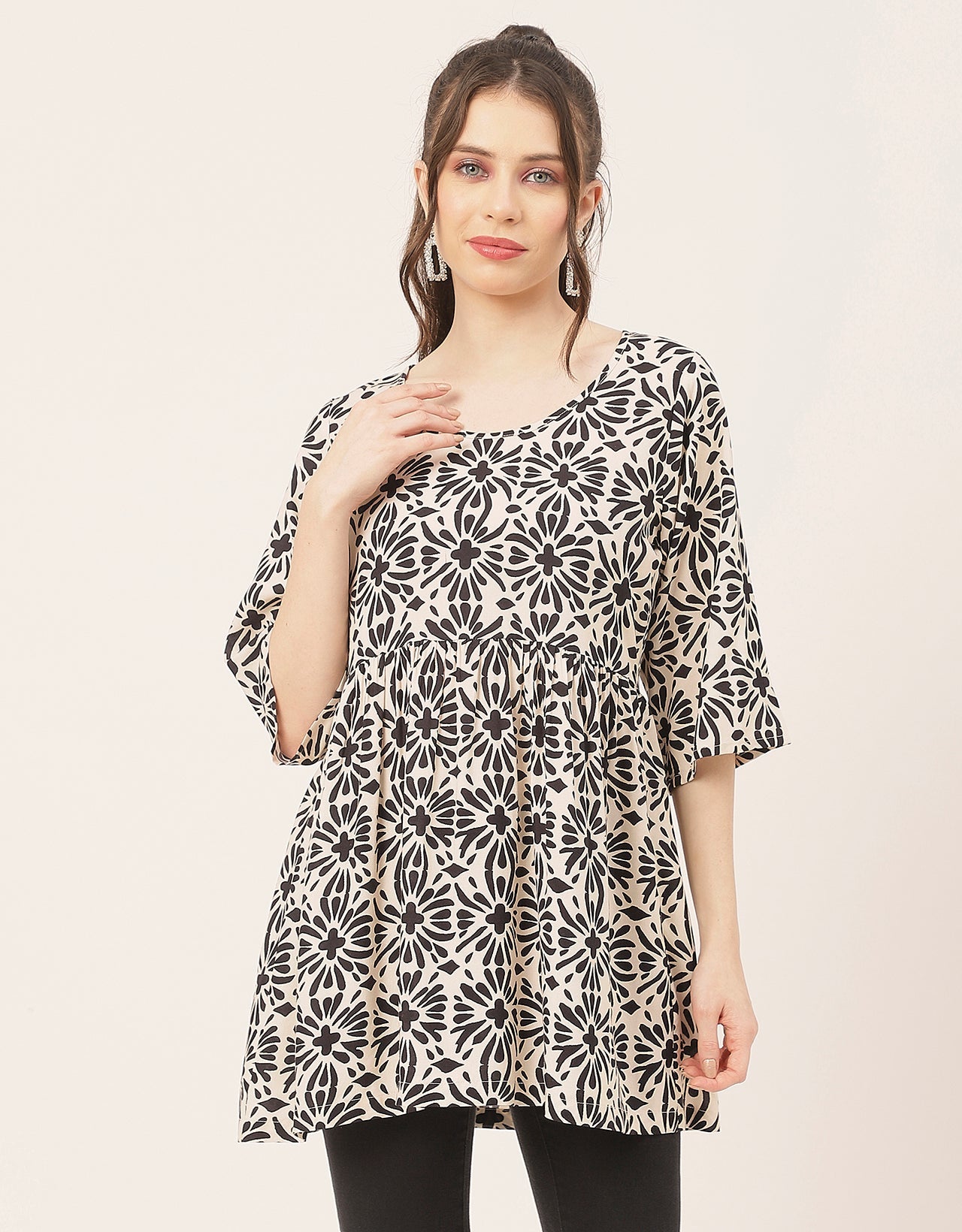 quarter sleeves Rayon Fit & Flare Top