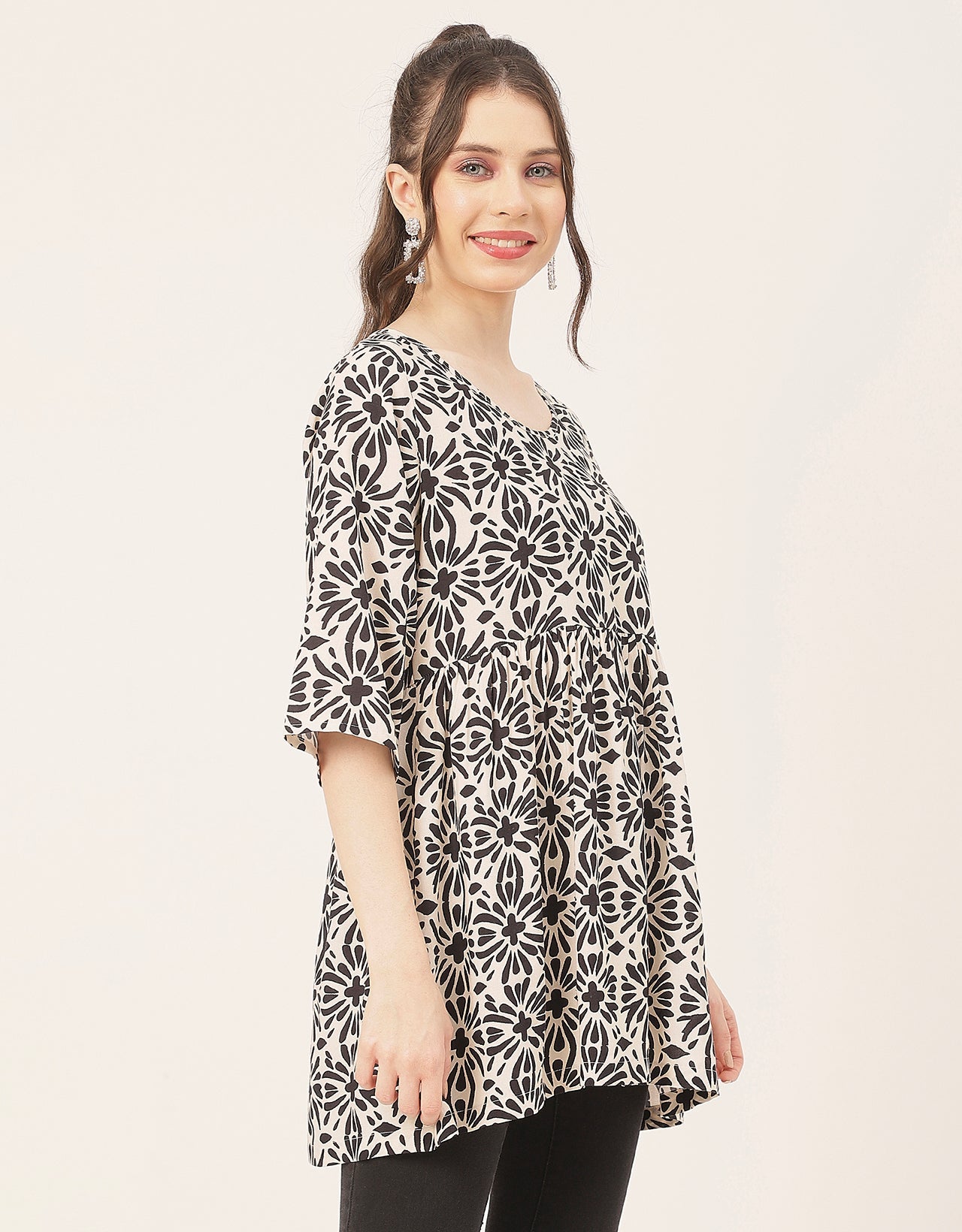 quarter sleeves Rayon Fit & Flare Top