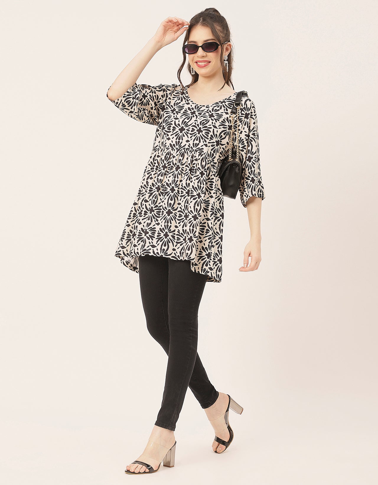 quarter sleeves Rayon Fit & Flare Top