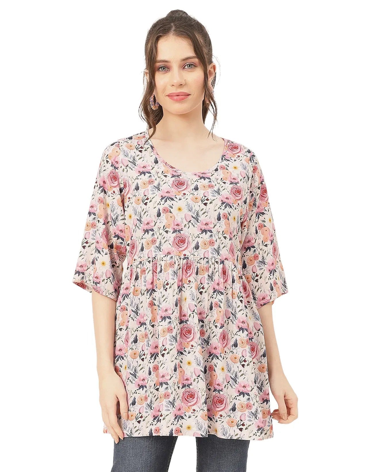 quarter sleeves Rayon Fit & Flare Top
