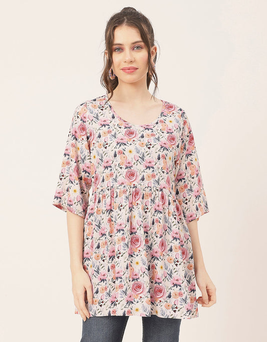 quarter sleeves Rayon Fit & Flare Top