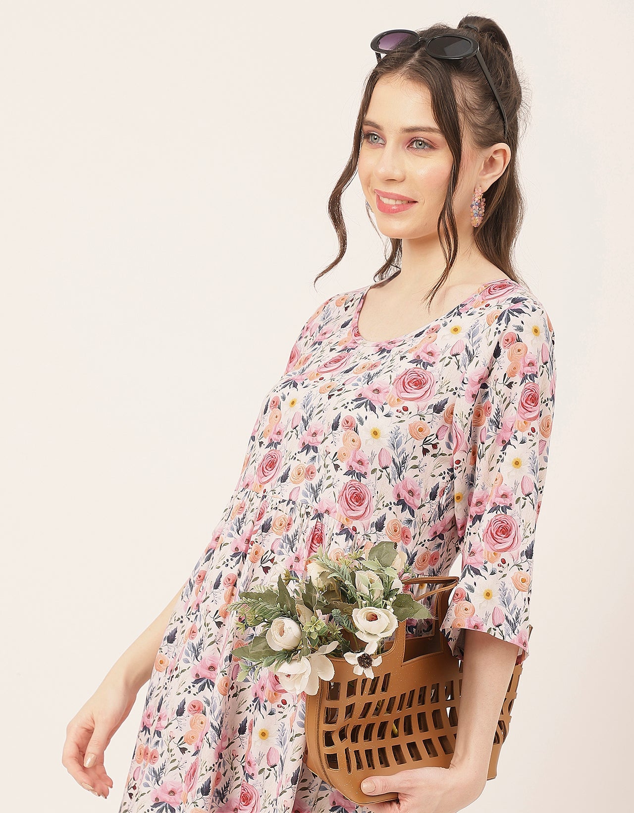 quarter sleeves Rayon Fit & Flare Top