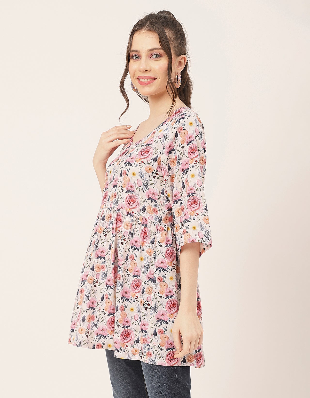 quarter sleeves Rayon Fit & Flare Top