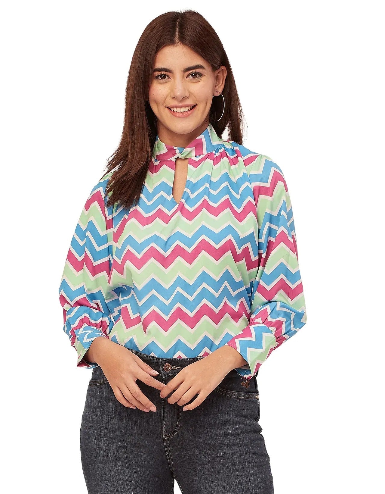 Chic Stripe Folded Band Neck Top