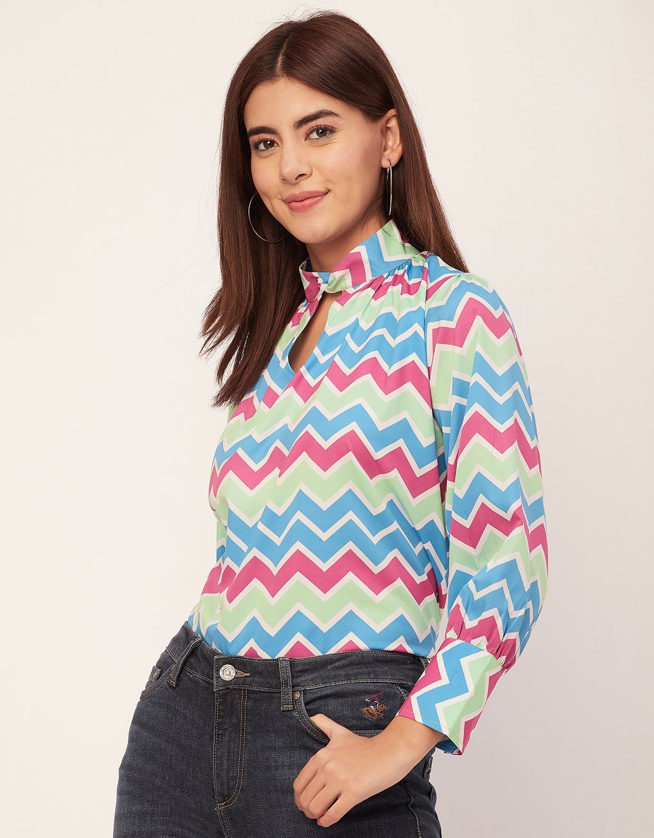 Chic Stripe Folded Band Neck Top