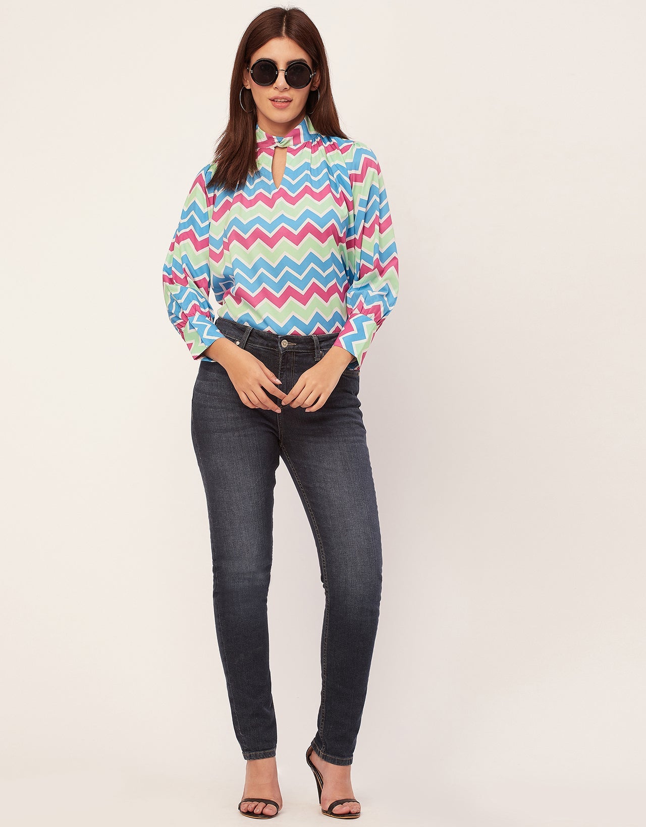 Chic Stripe Folded Band Neck Top
