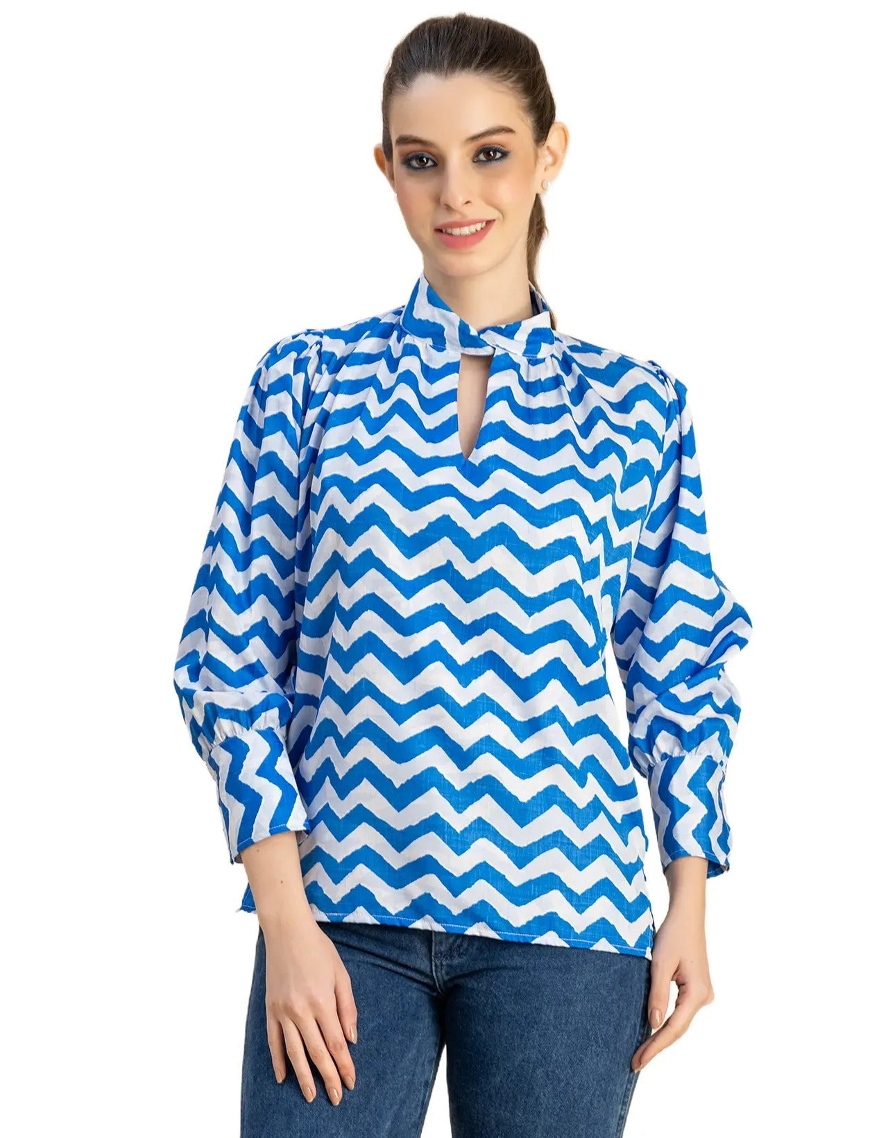 Chic Stripe Folded Band Neck Top