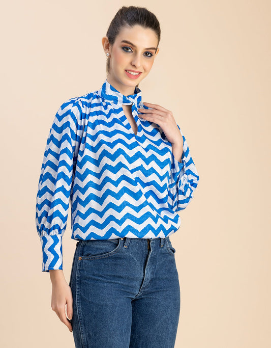Chic Stripe Folded Band Neck Top