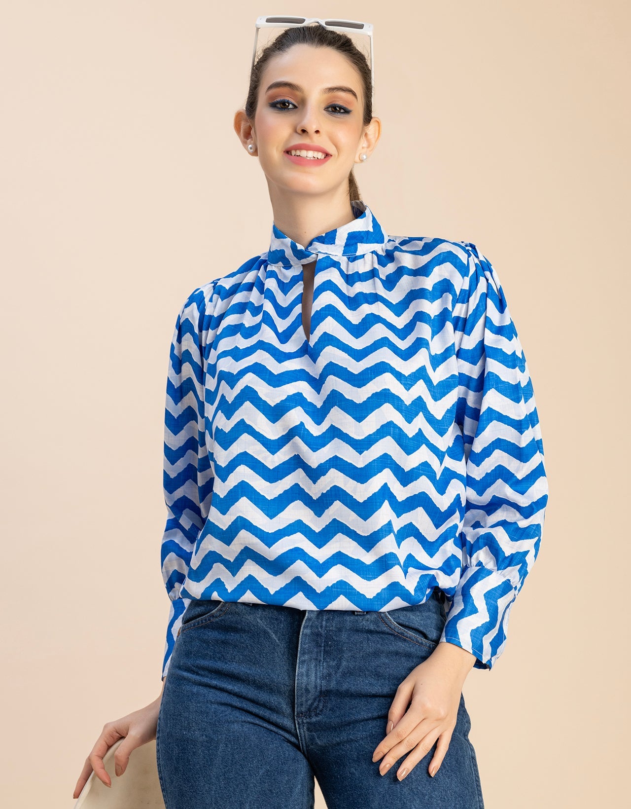 Chic Stripe Folded Band Neck Top