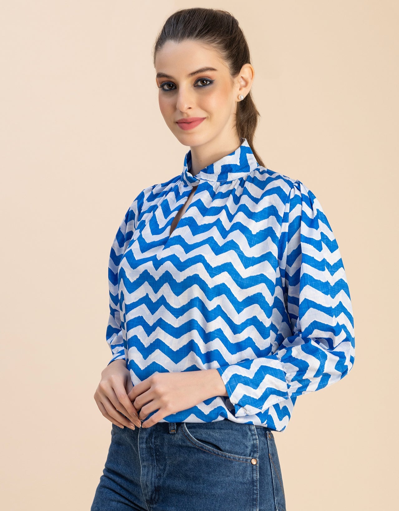 Chic Stripe Folded Band Neck Top