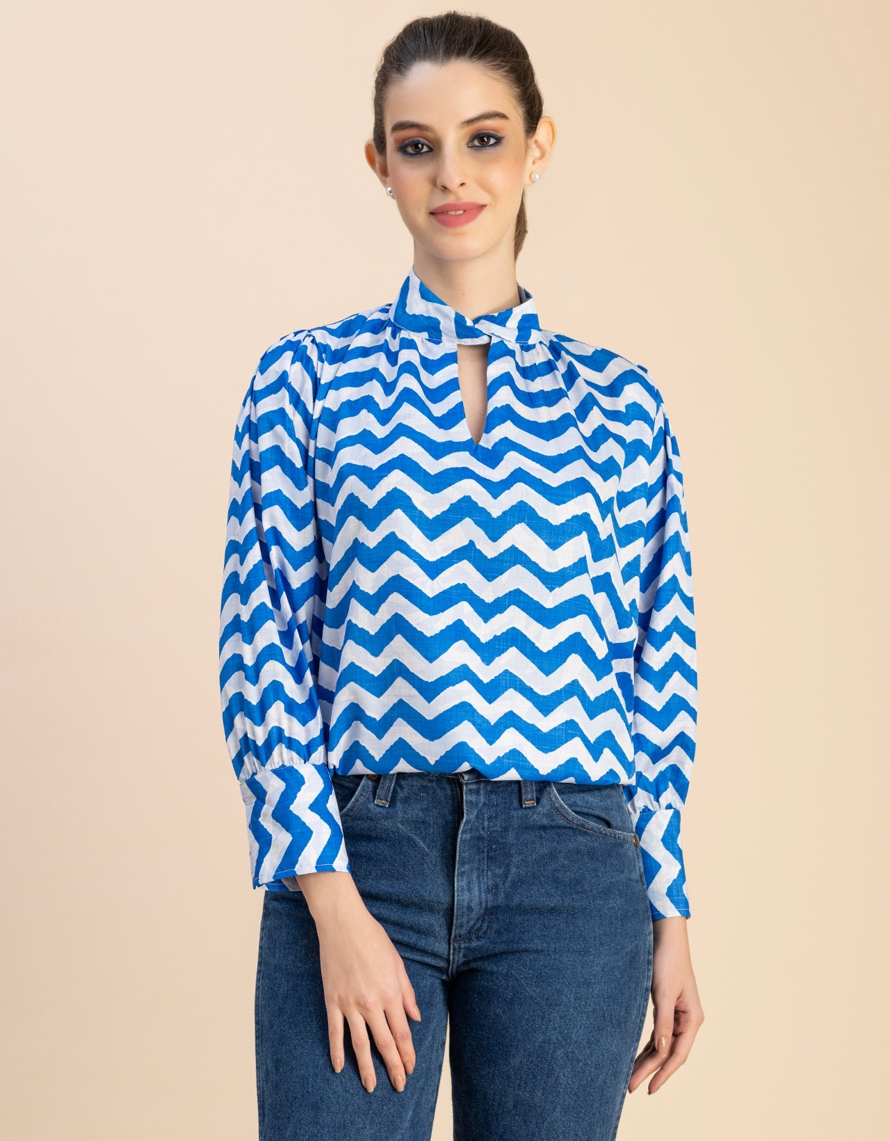 Chic Stripe Folded Band Neck Top