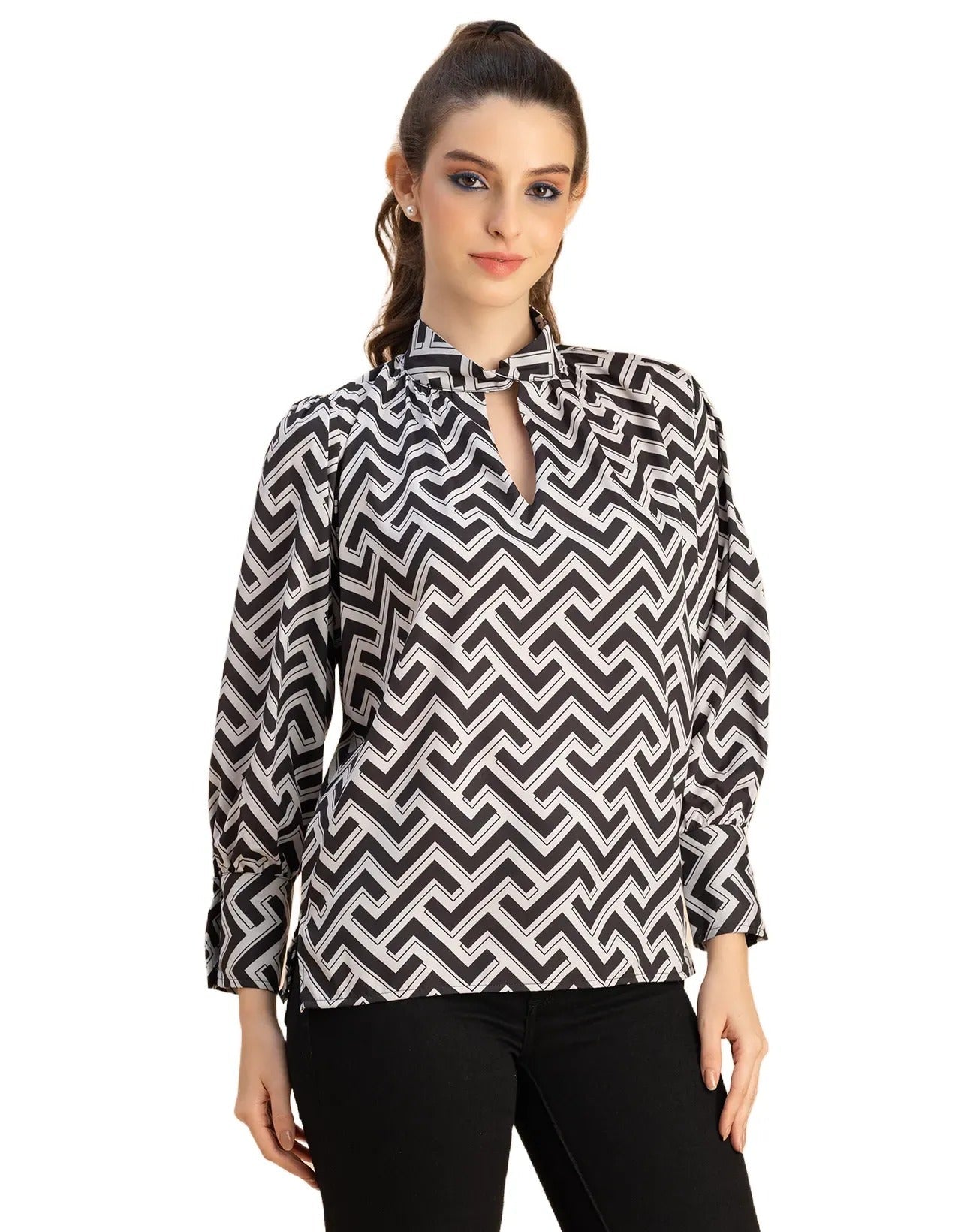 Chic Stripe Folded Band Neck Top