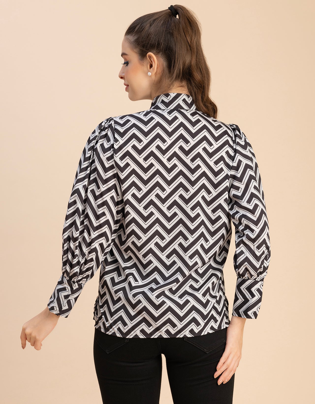 Chic Stripe Folded Band Neck Top