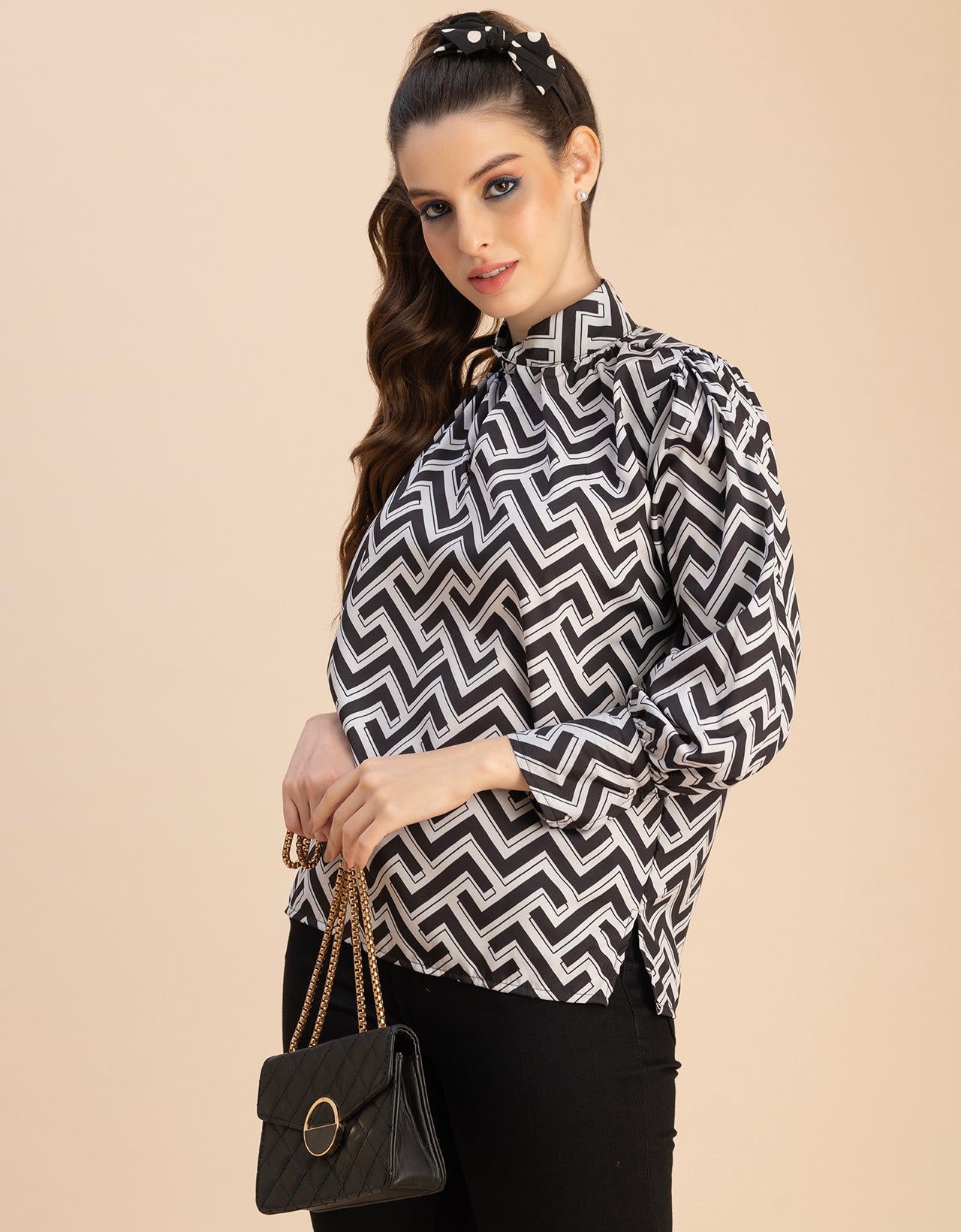 Chic Stripe Folded Band Neck Top