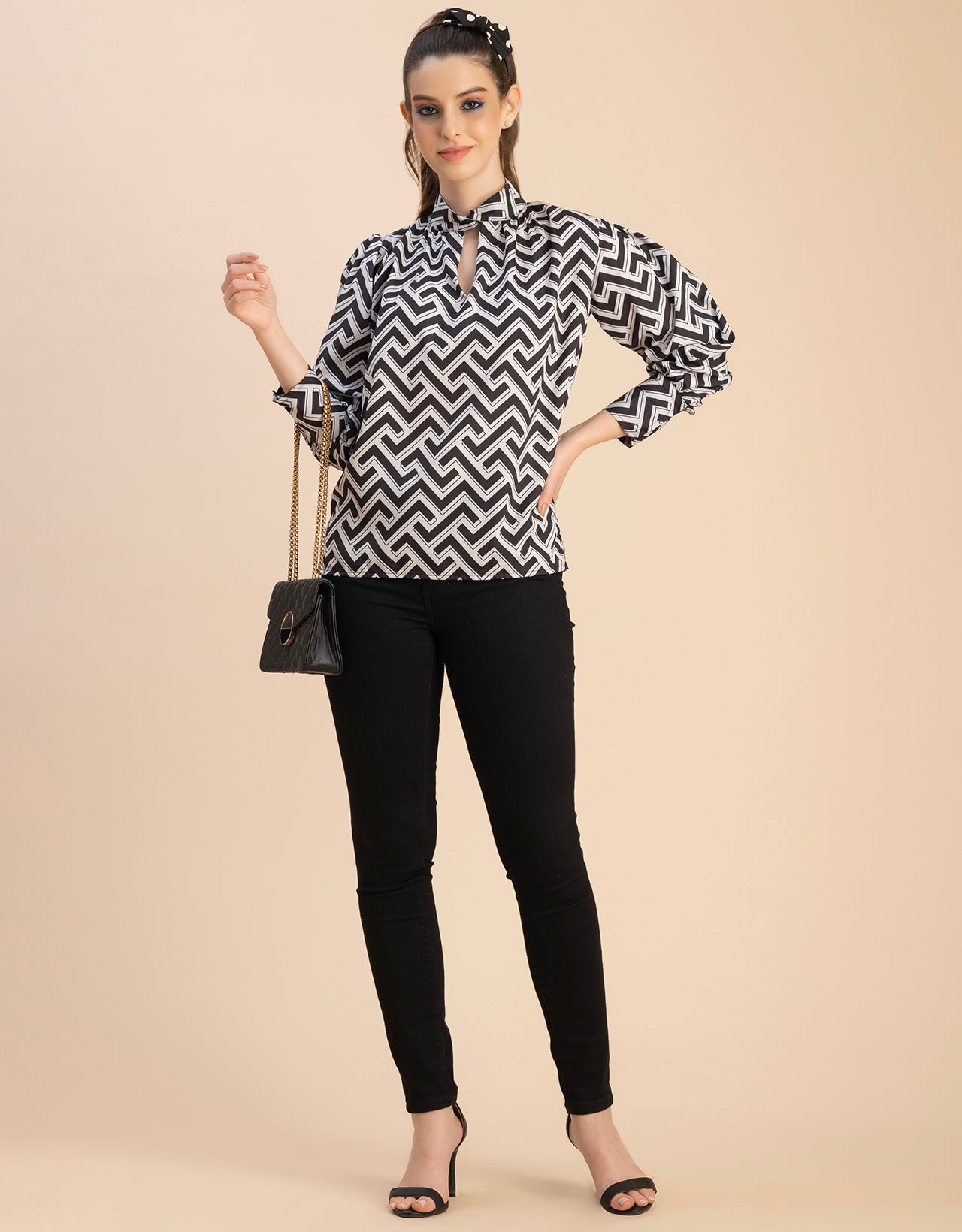 Chic Stripe Folded Band Neck Top