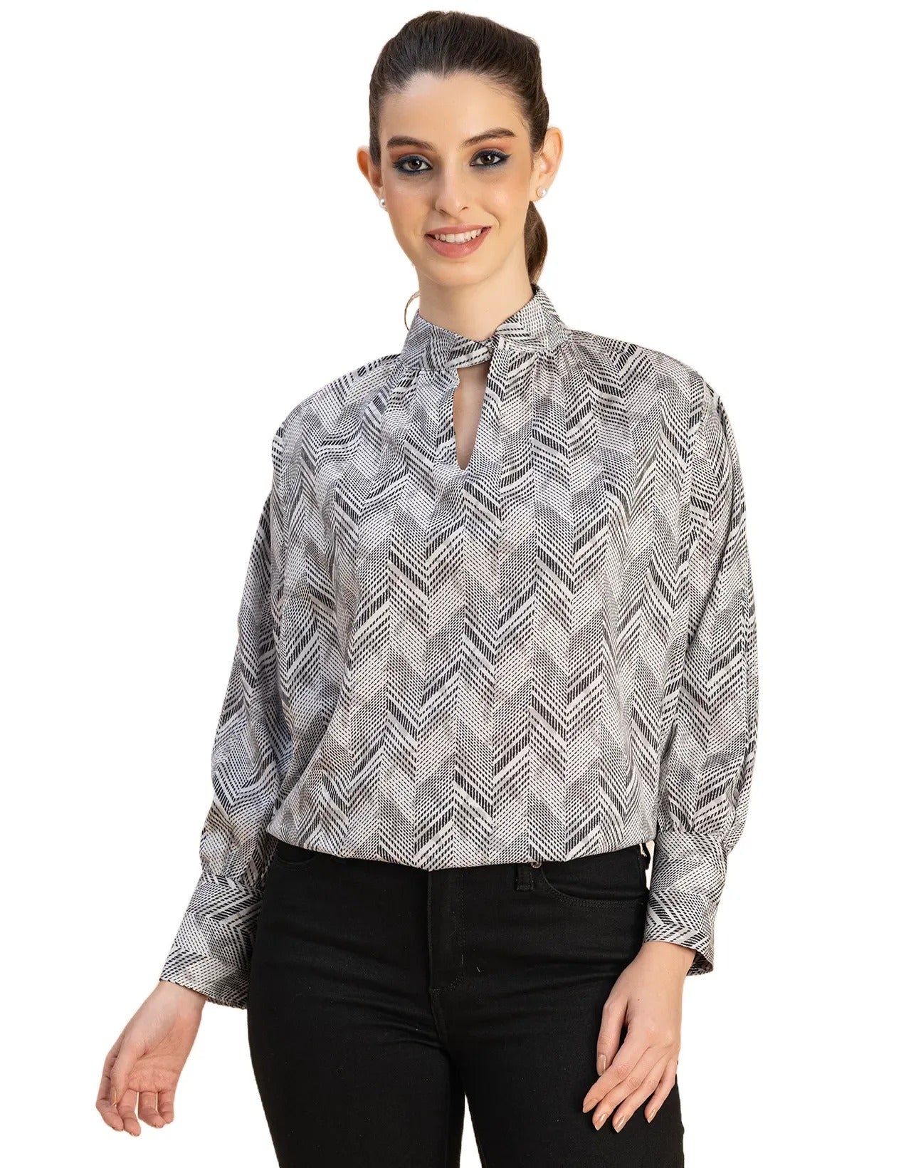 Chic Stripe Folded Band Neck Top