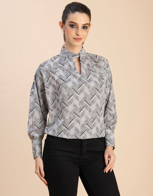 Chic Stripe Folded Band Neck Top