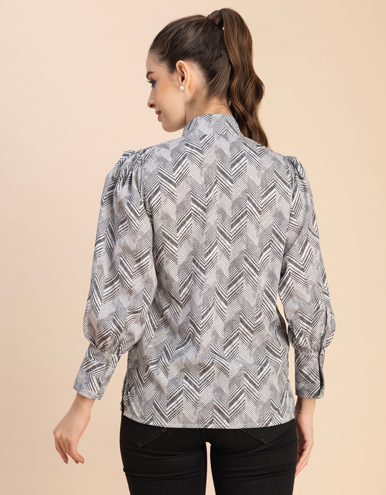 Chic Stripe Folded Band Neck Top