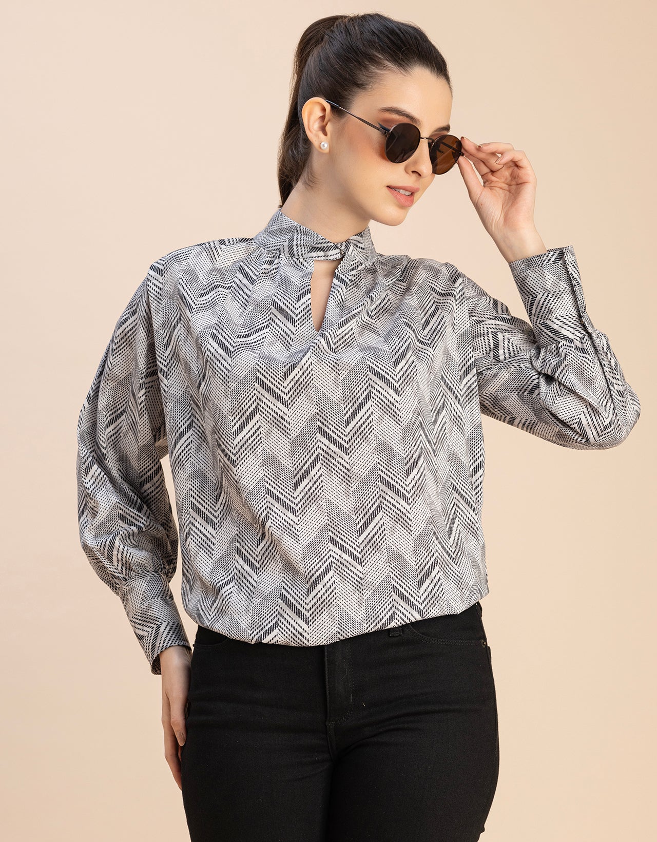 Chic Stripe Folded Band Neck Top