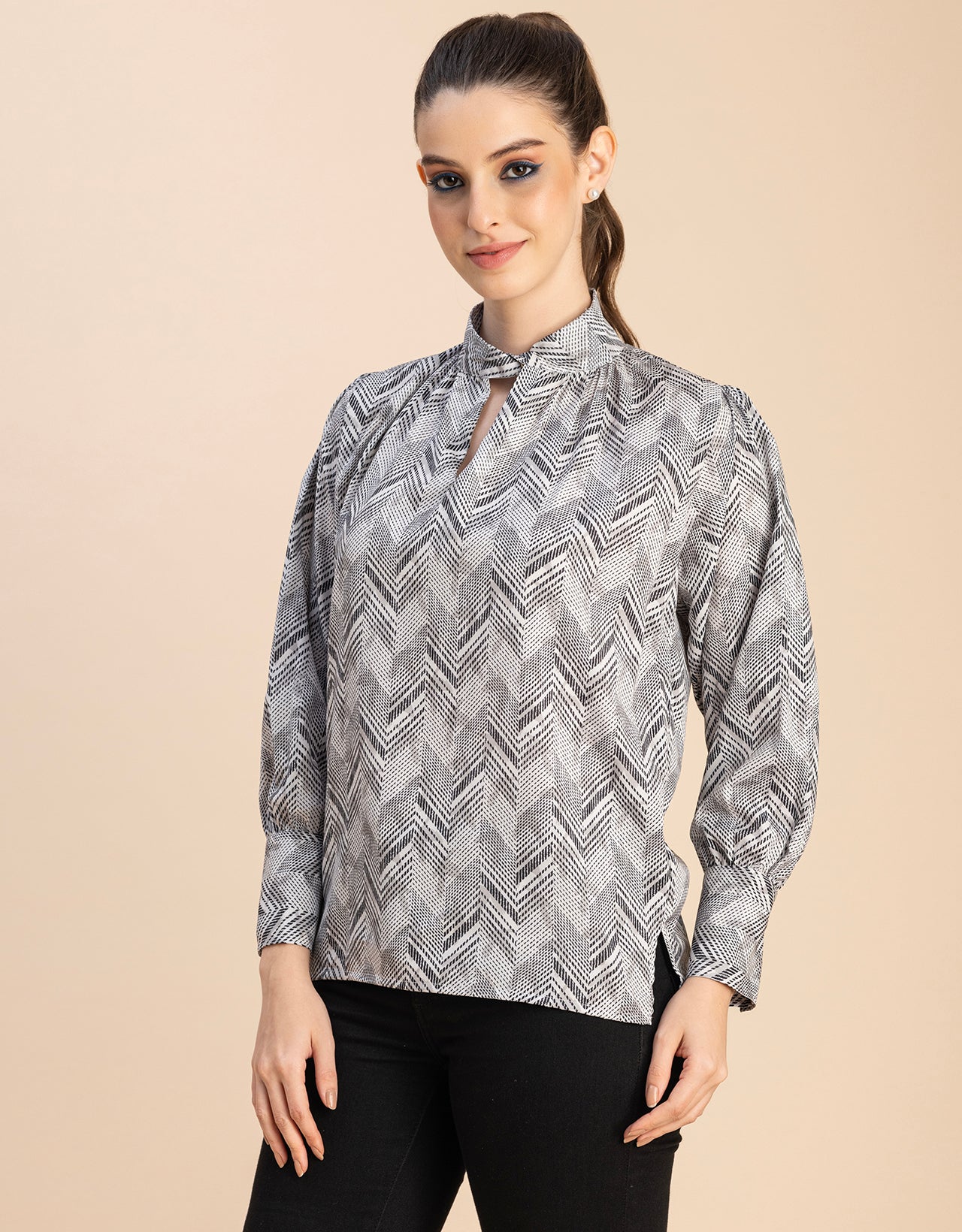 Chic Stripe Folded Band Neck Top