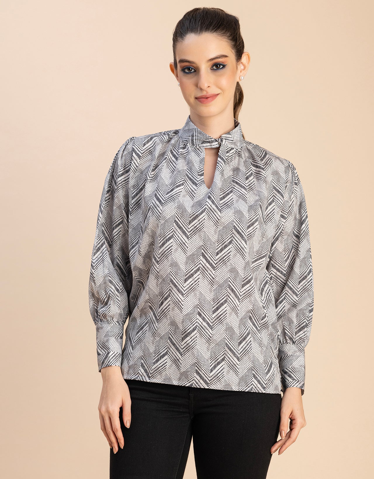 Chic Stripe Folded Band Neck Top