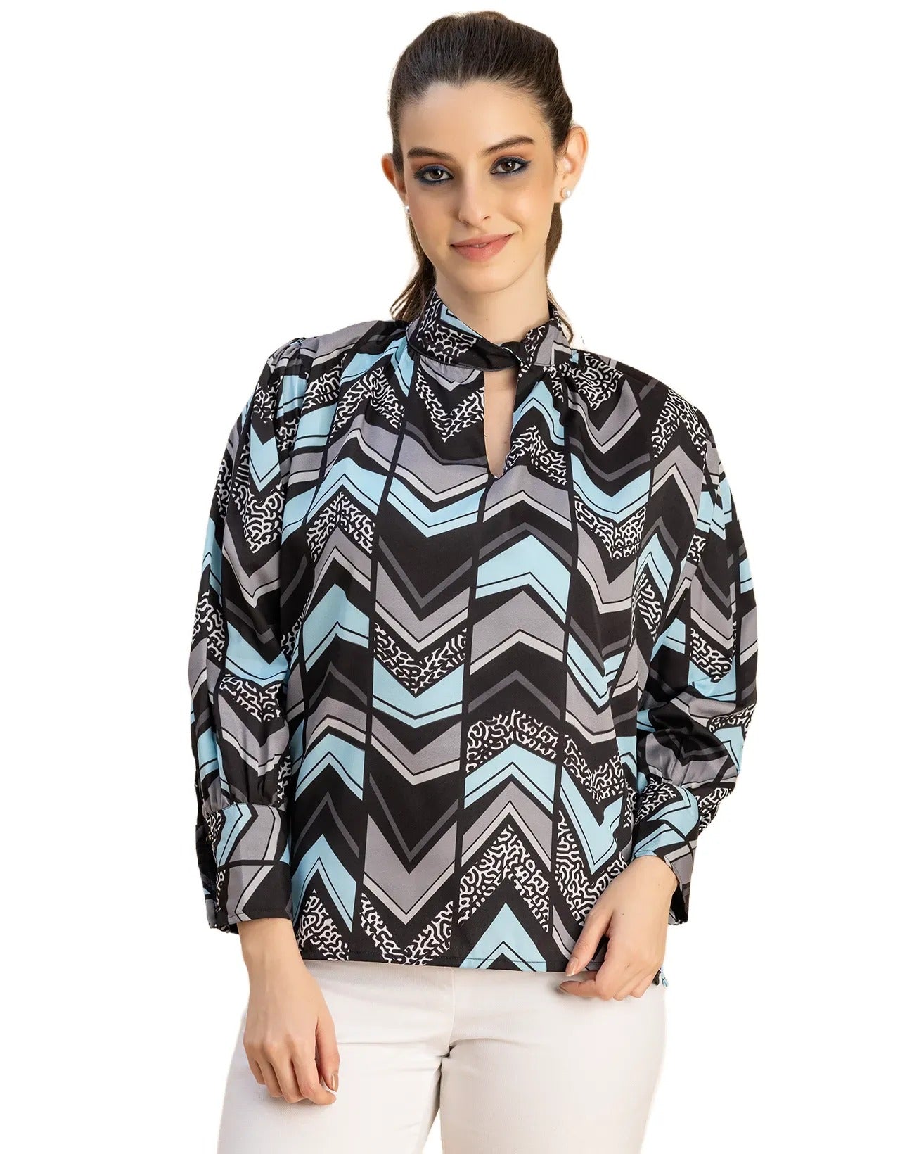 Chic Stripe Folded Band Neck Top