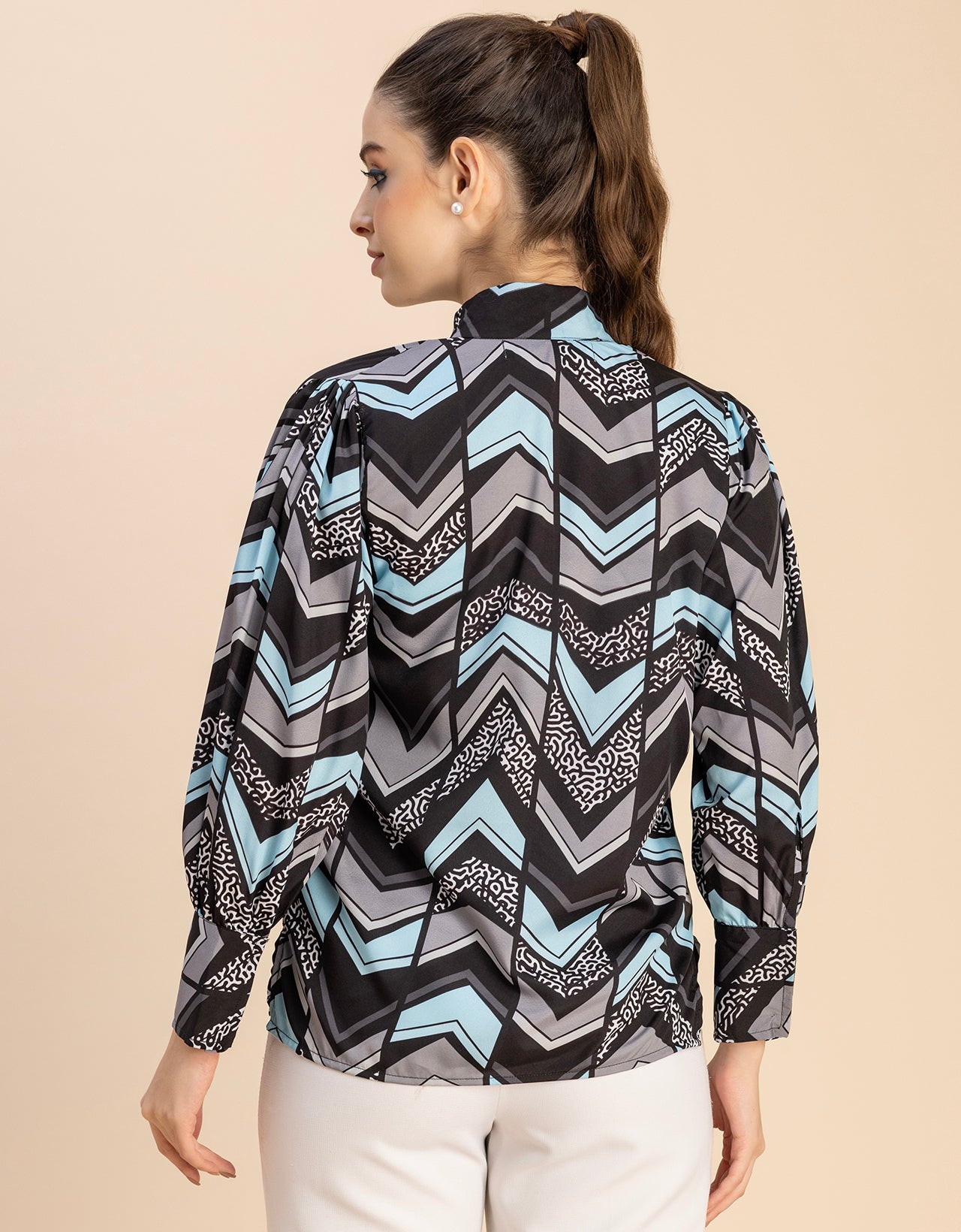 Chic Stripe Folded Band Neck Top