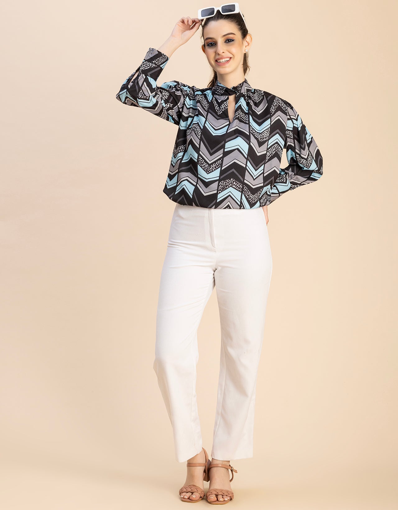 Chic Stripe Folded Band Neck Top