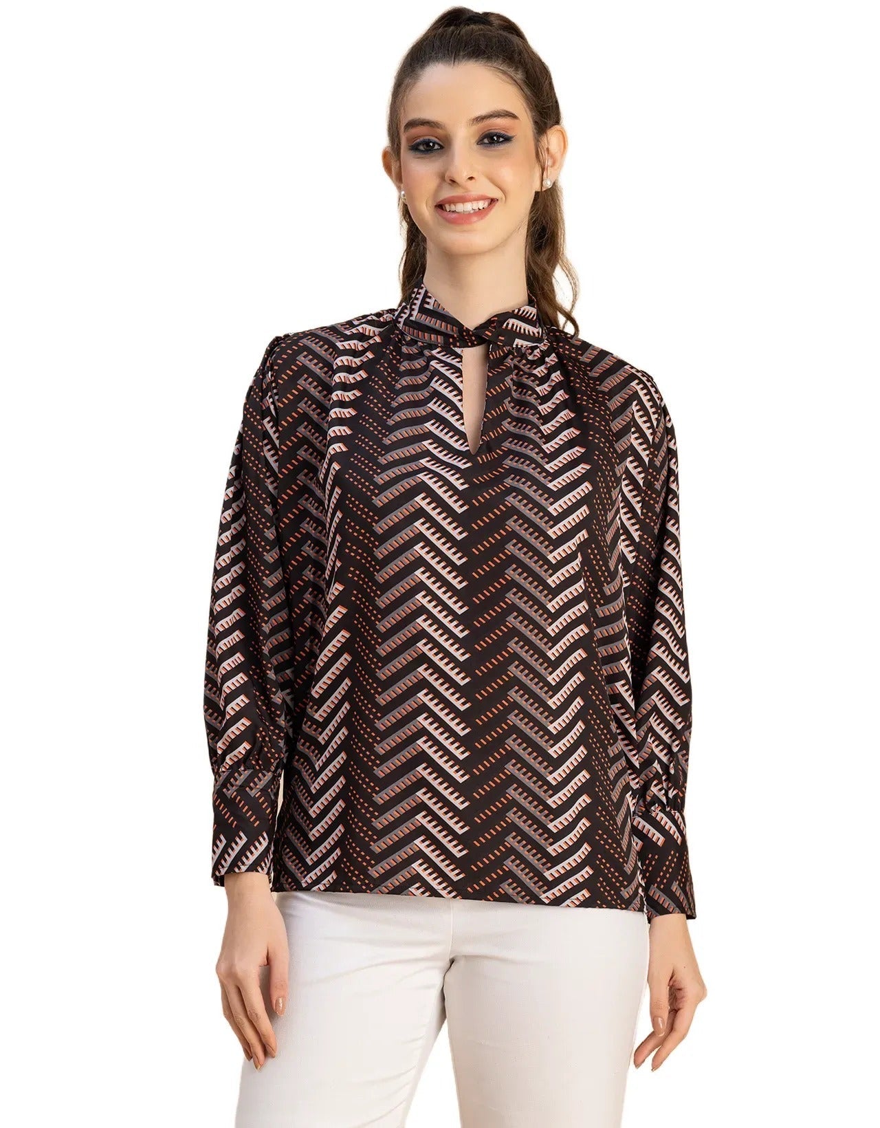 Chic Stripe Folded Band Neck Top