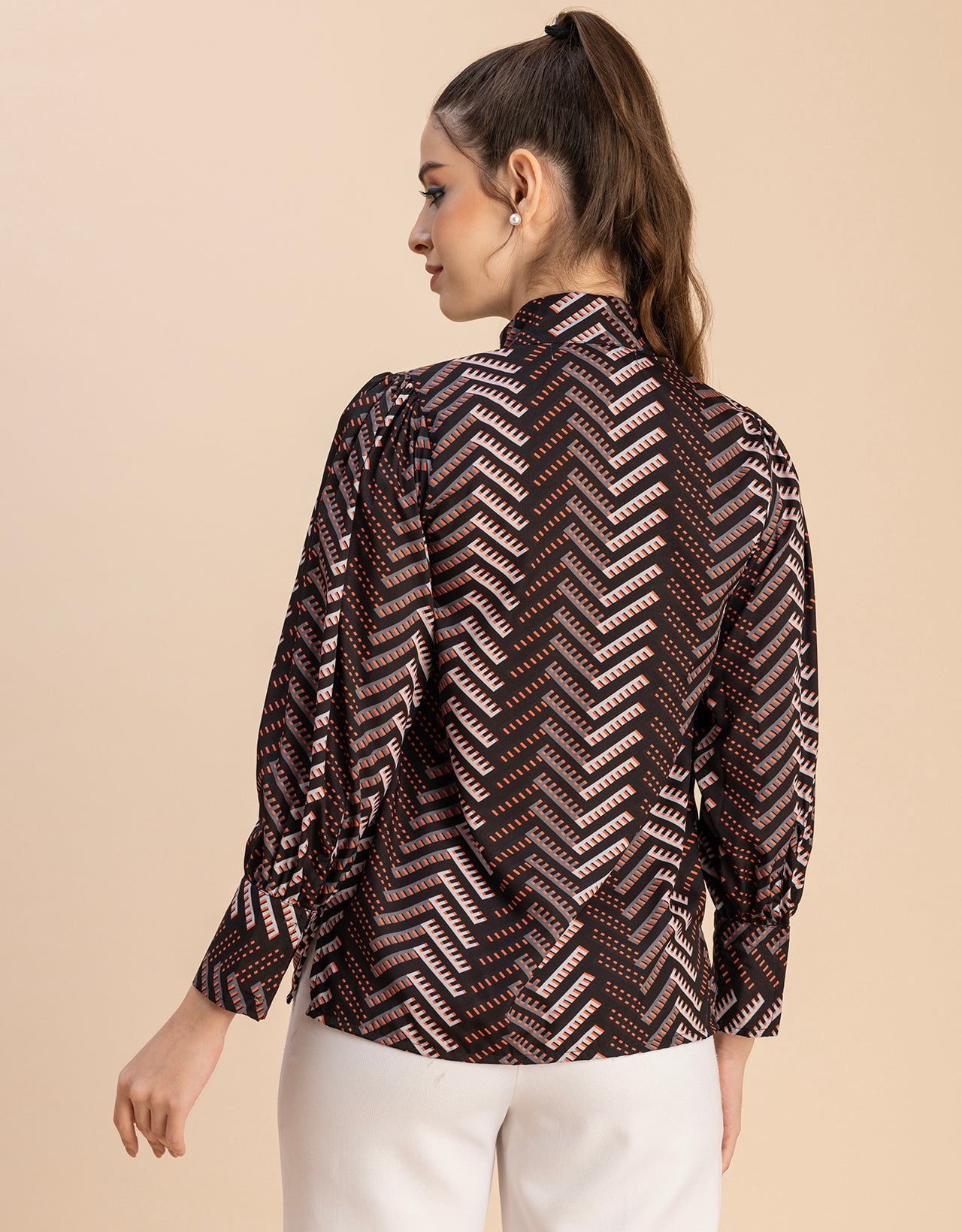 Chic Stripe Folded Band Neck Top