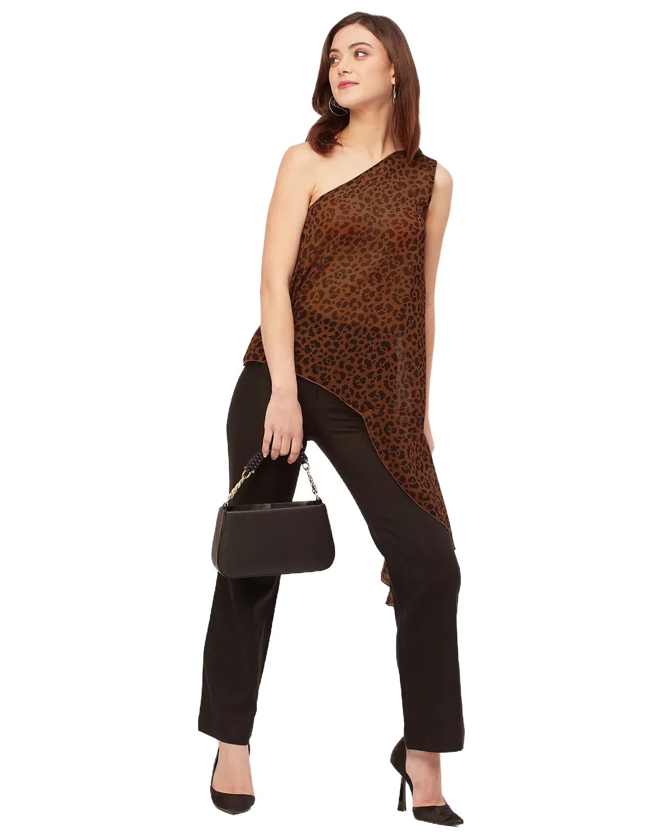 Sleeveless Single Shoulder Asymmetric Printed Top