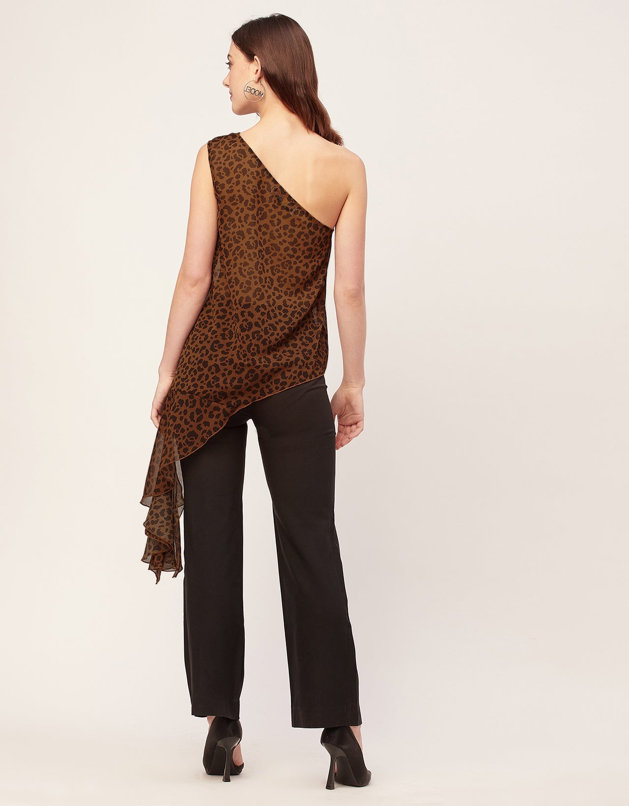 Sleeveless Single Shoulder Asymmetric Printed Top
