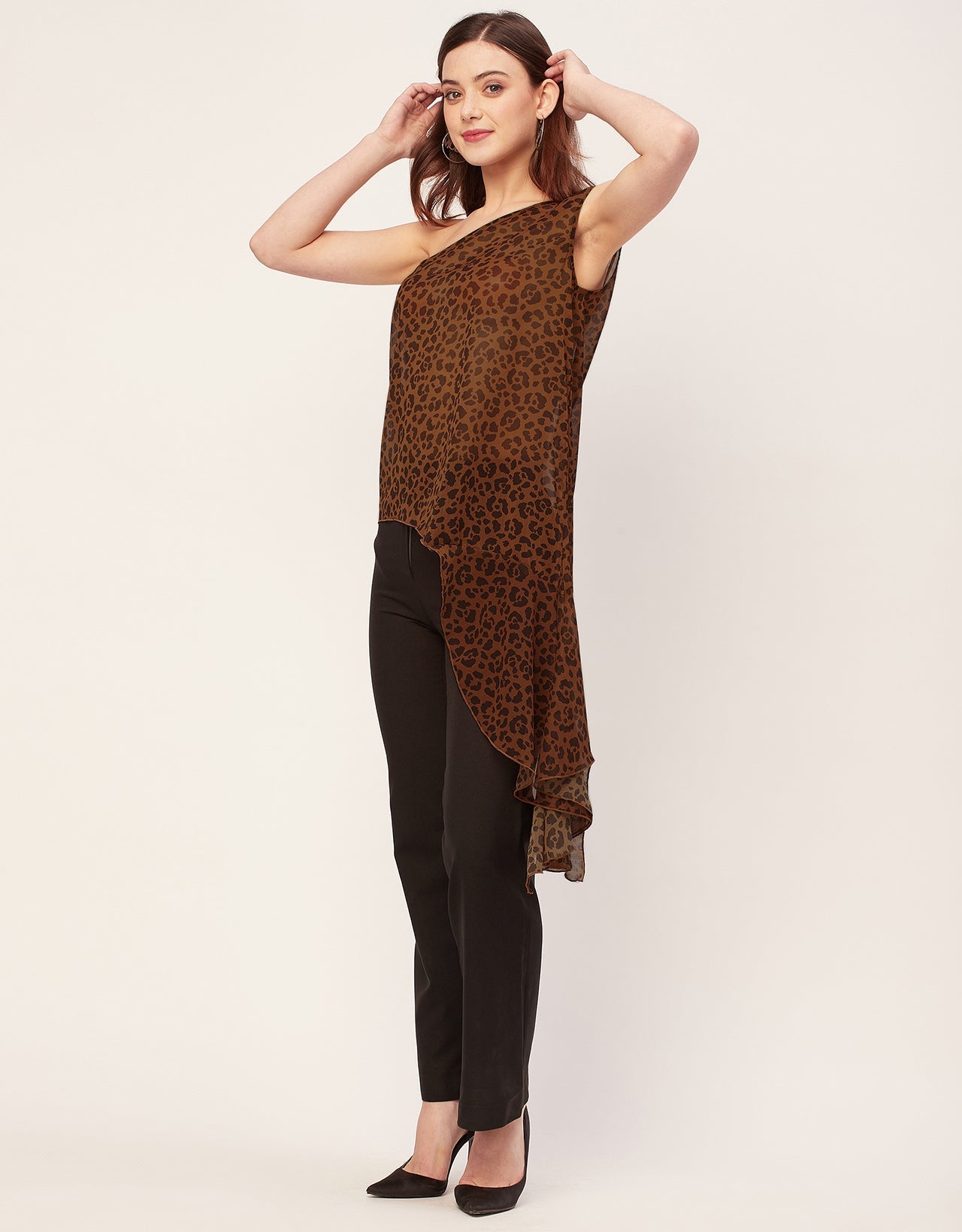 Sleeveless Single Shoulder Asymmetric Printed Top