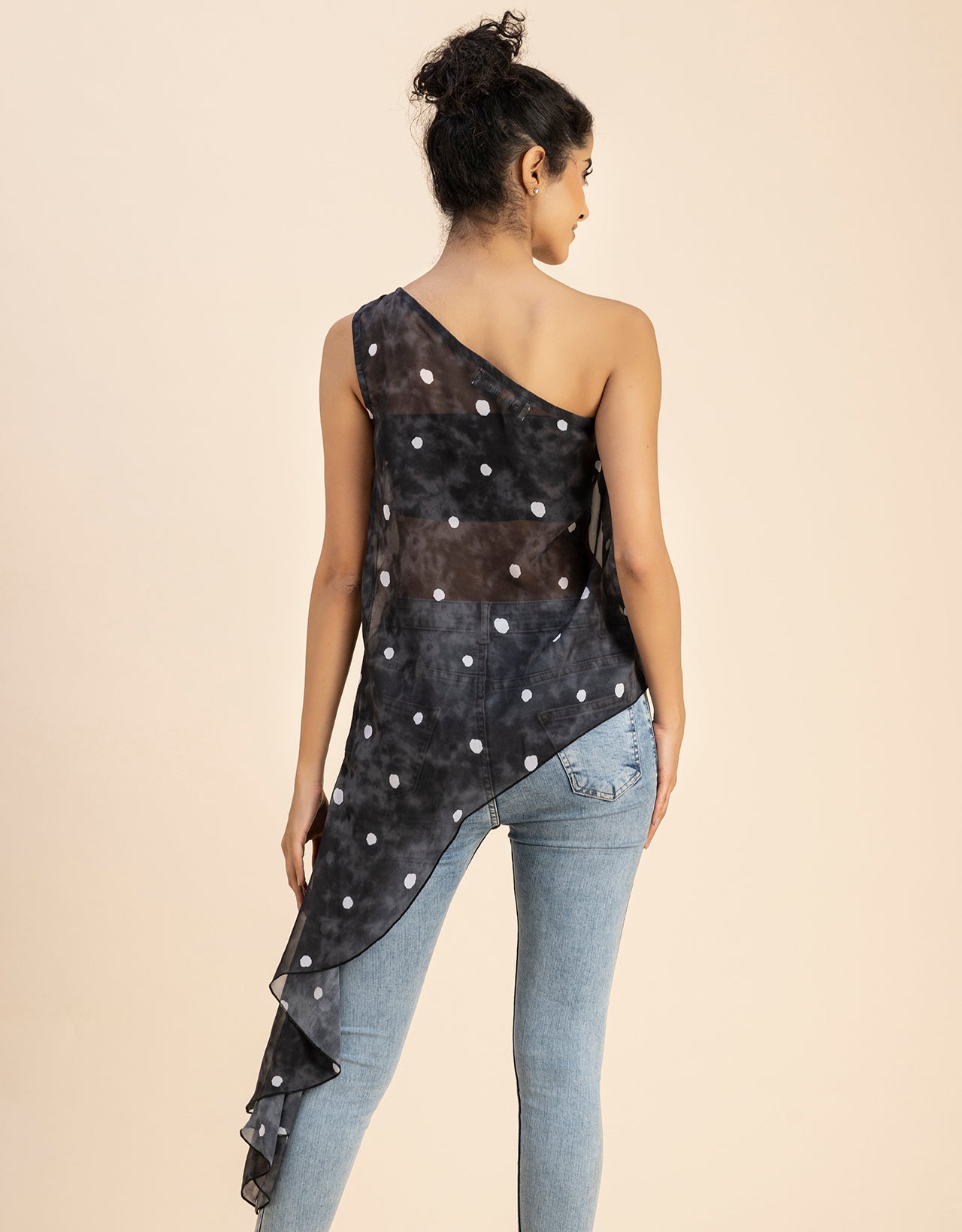 Sleeveless Single Shoulder Asymmetric Printed Top