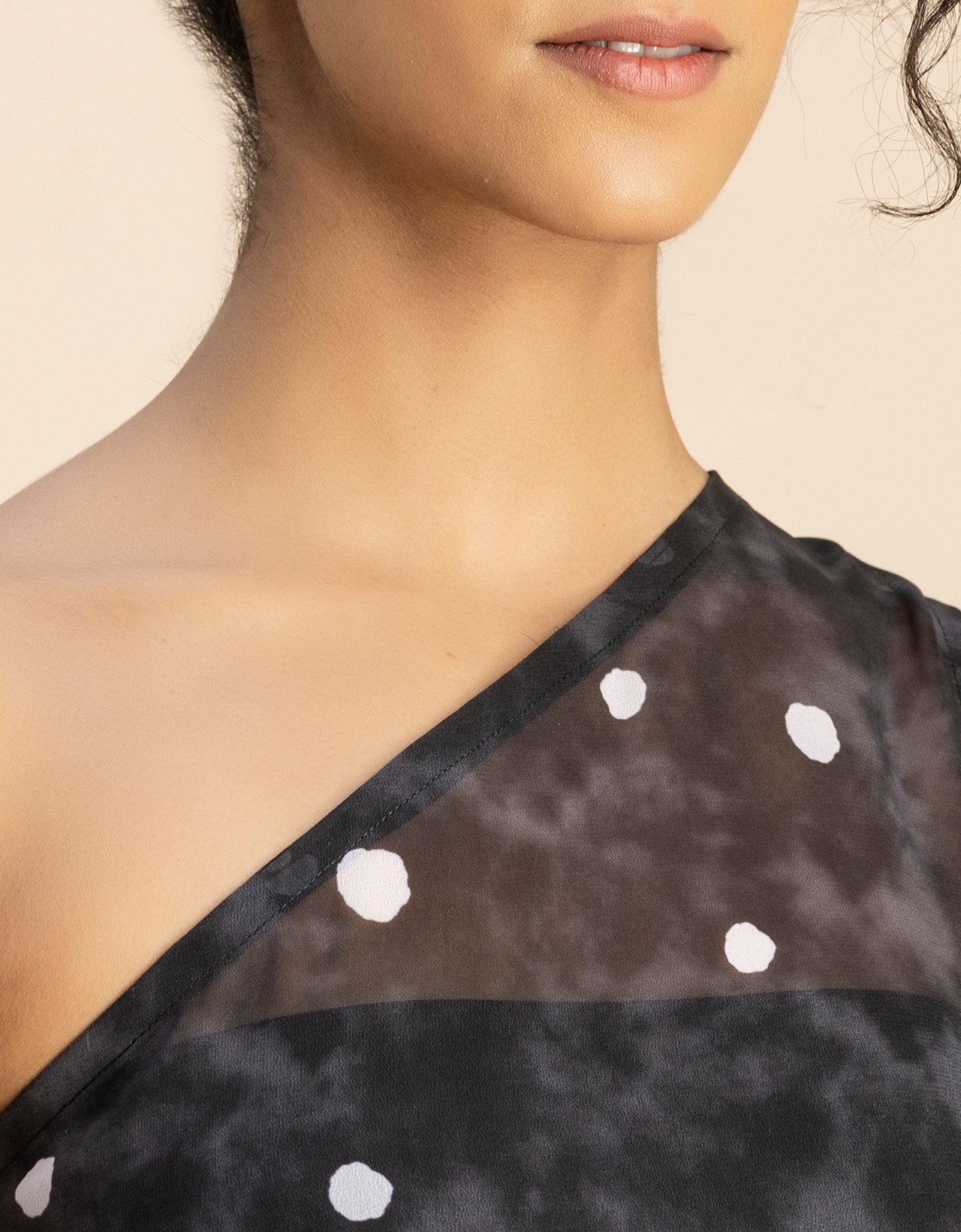 Sleeveless Single Shoulder Asymmetric Printed Top