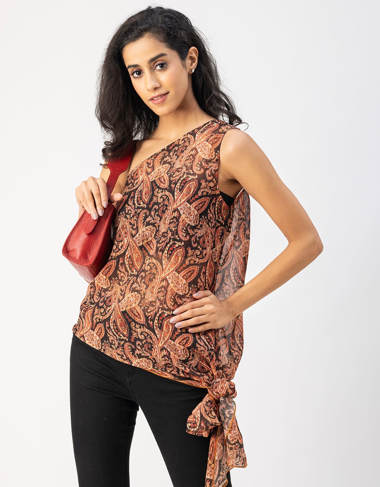 Sleeveless Single Shoulder Asymmetric Printed Top