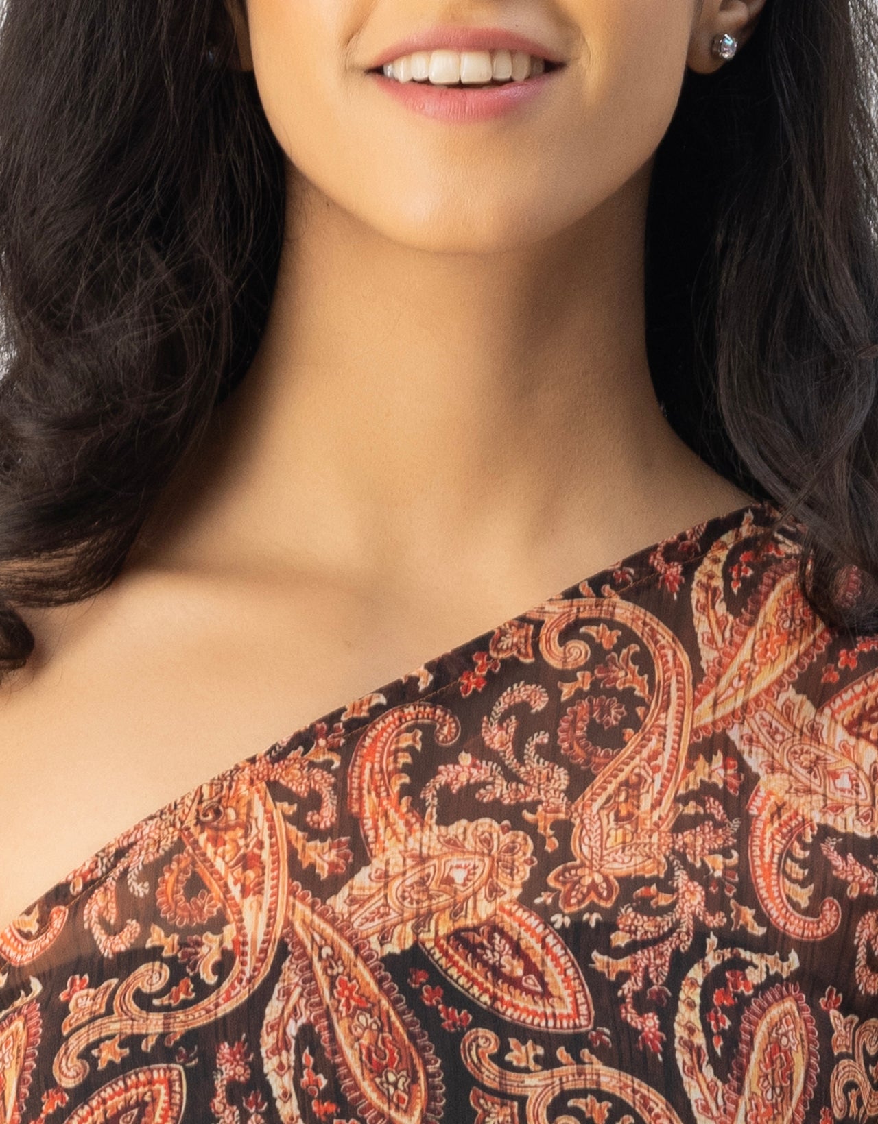 Sleeveless Single Shoulder Asymmetric Printed Top