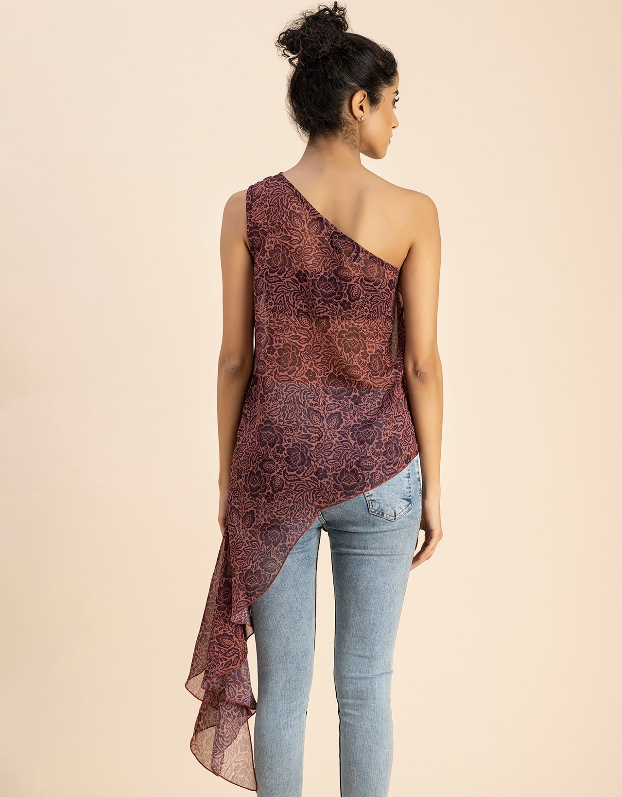 Sleeveless Single Shoulder Asymmetric Printed Top