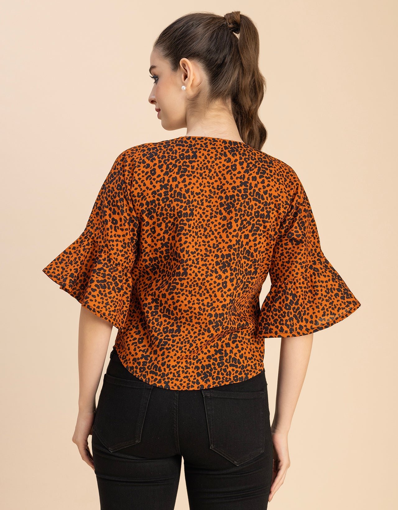 Short Sleeve V Neck Printed Cotton Top
