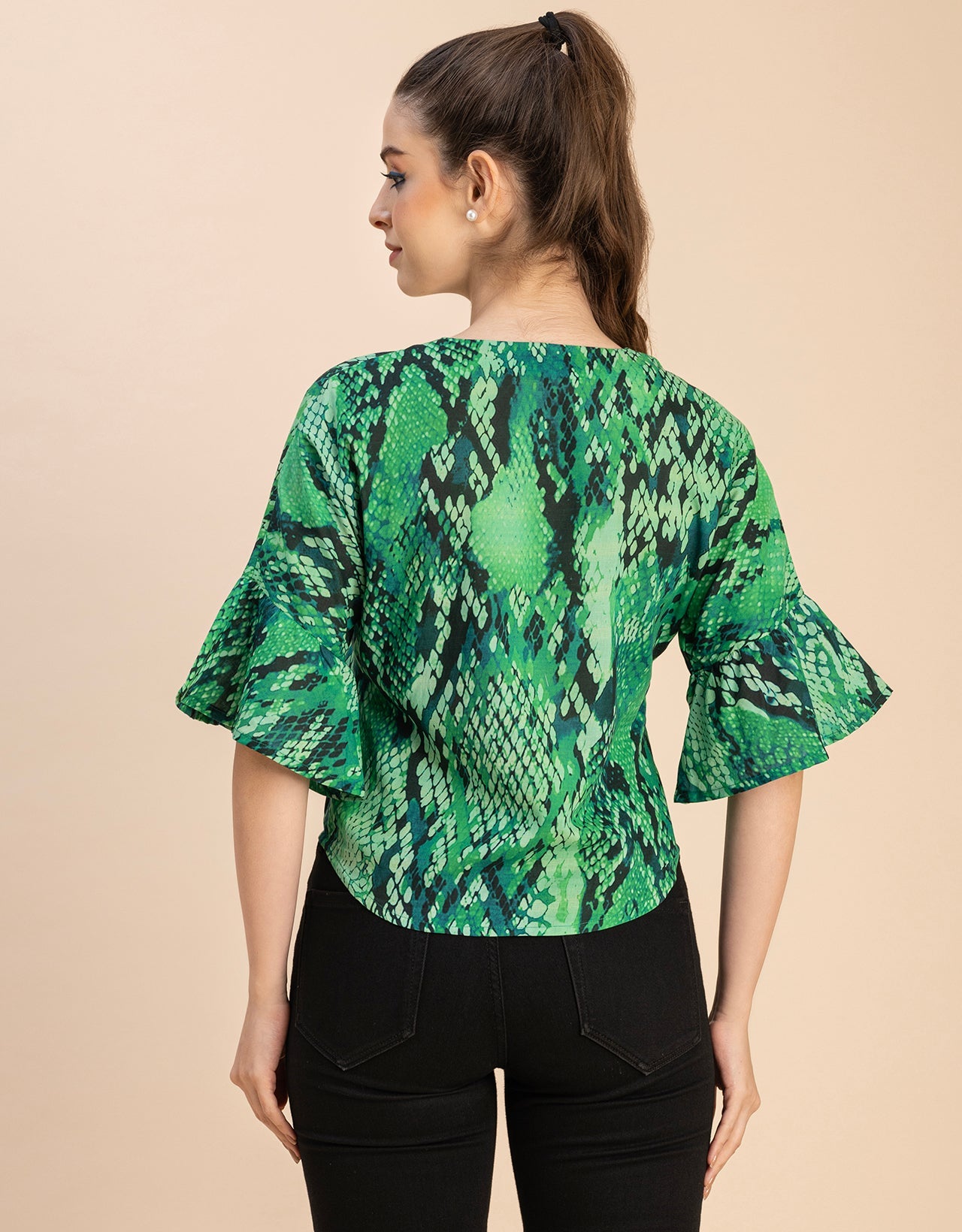 Short Sleeve V Neck Printed Cotton Top