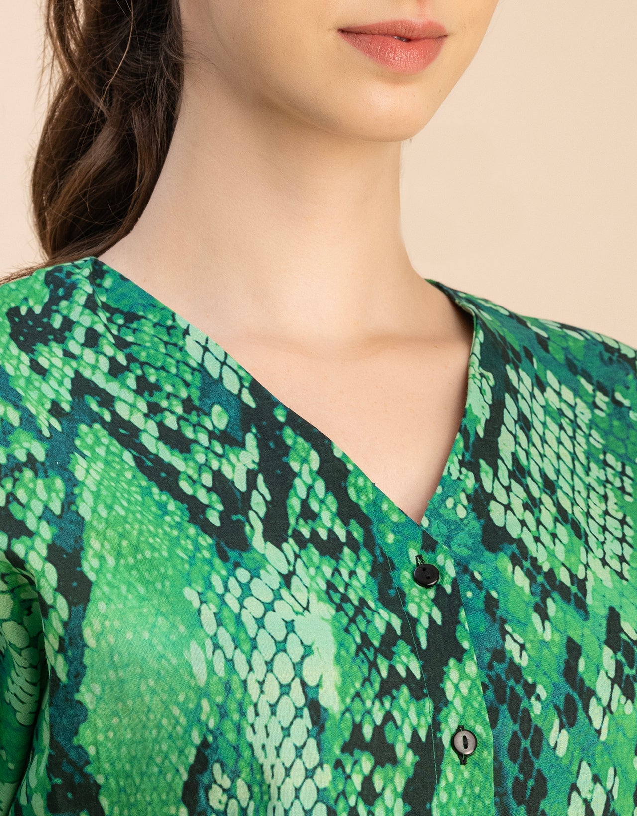 Short Sleeve V Neck Printed Cotton Top