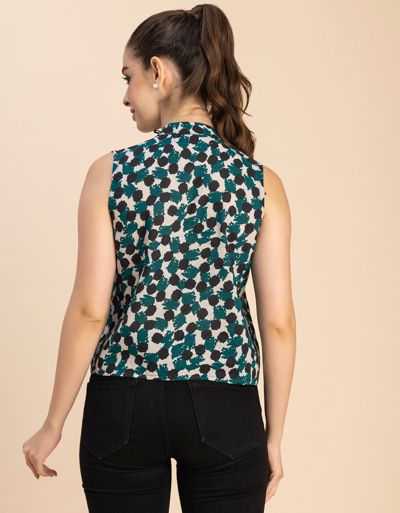 Sleeveless Tie Up Neck Cotton Top