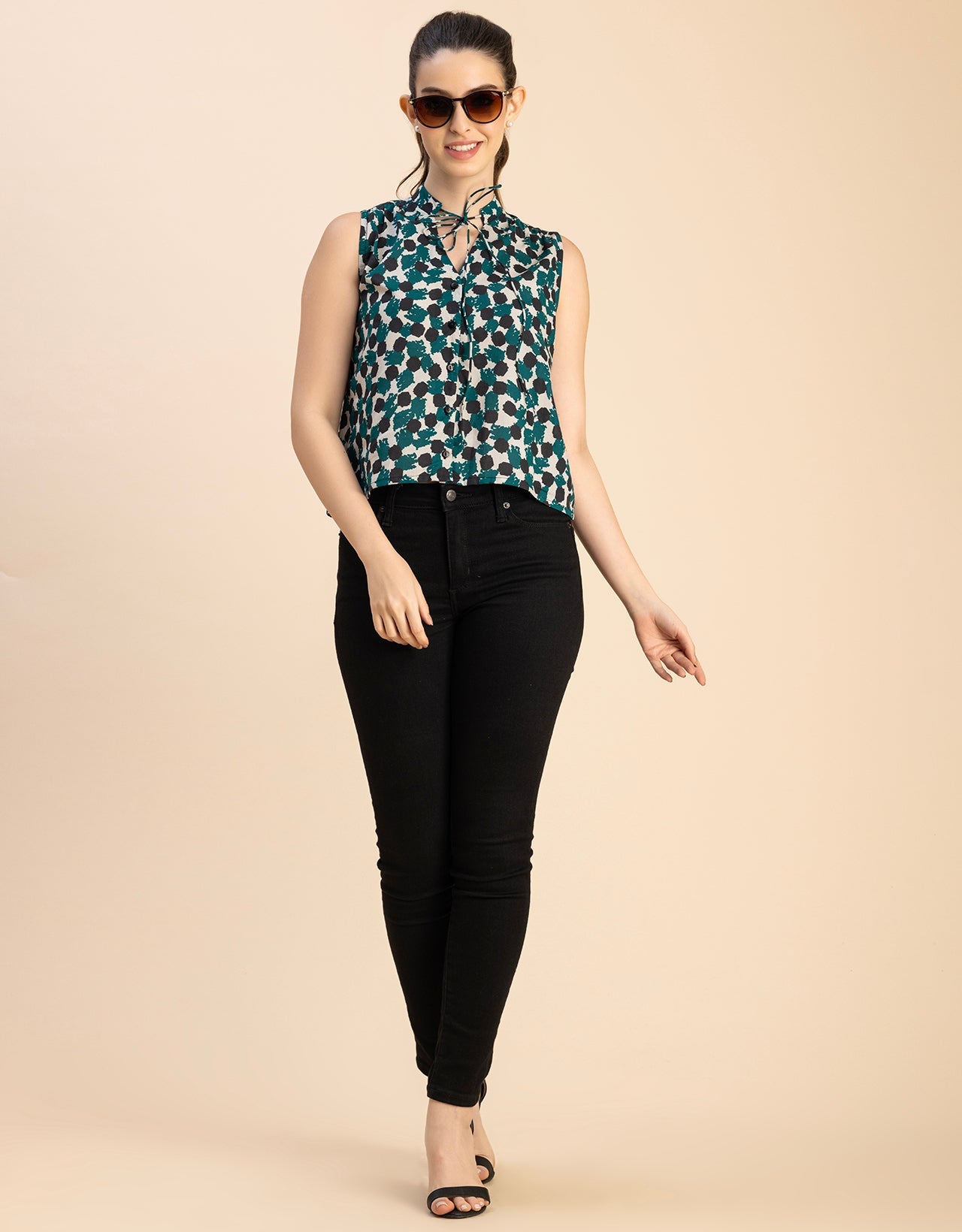 Sleeveless Tie Up Neck Cotton Top