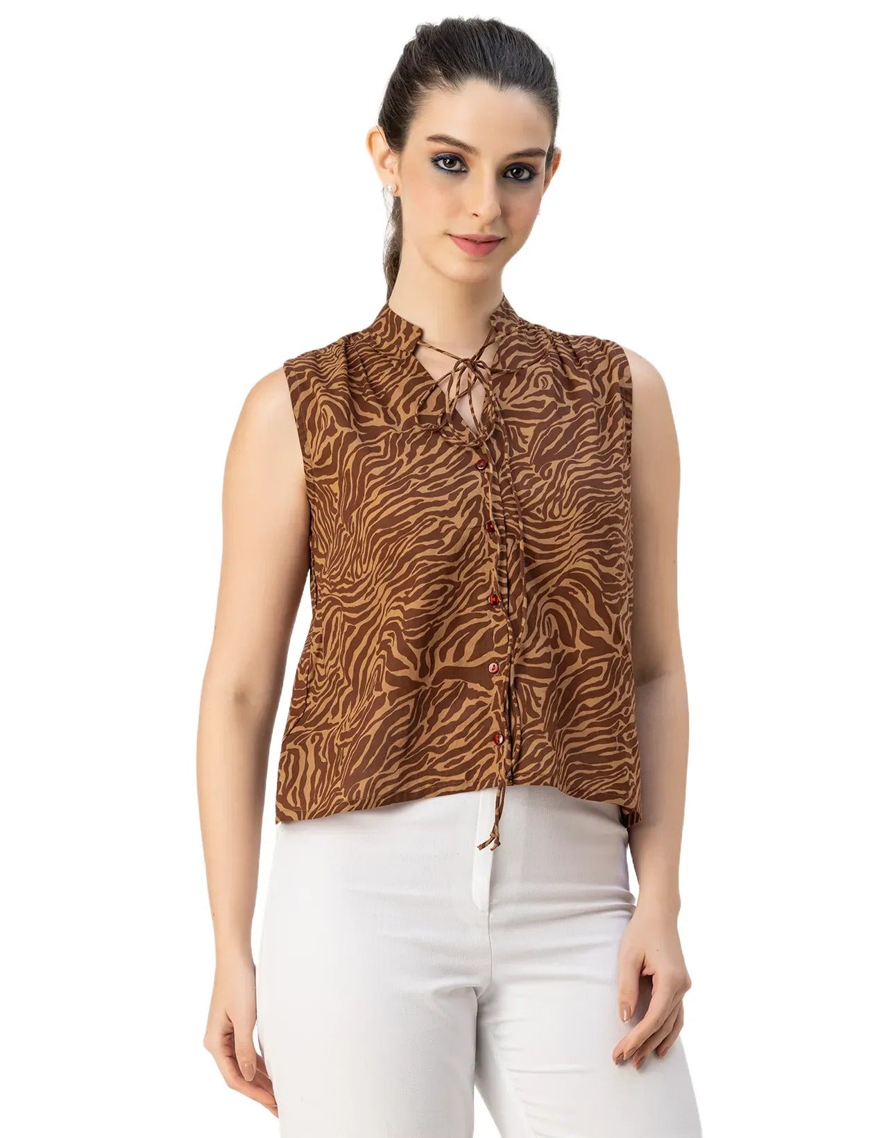 Sleeveless Tie Up Neck Cotton Top