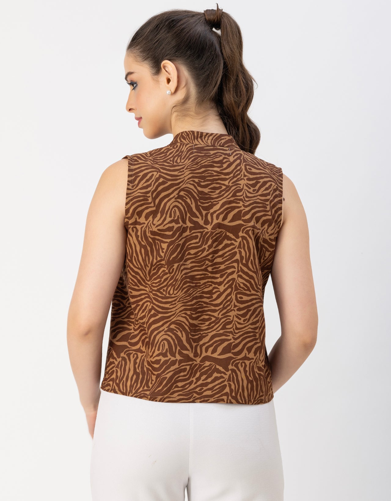 Sleeveless Tie Up Neck Cotton Top