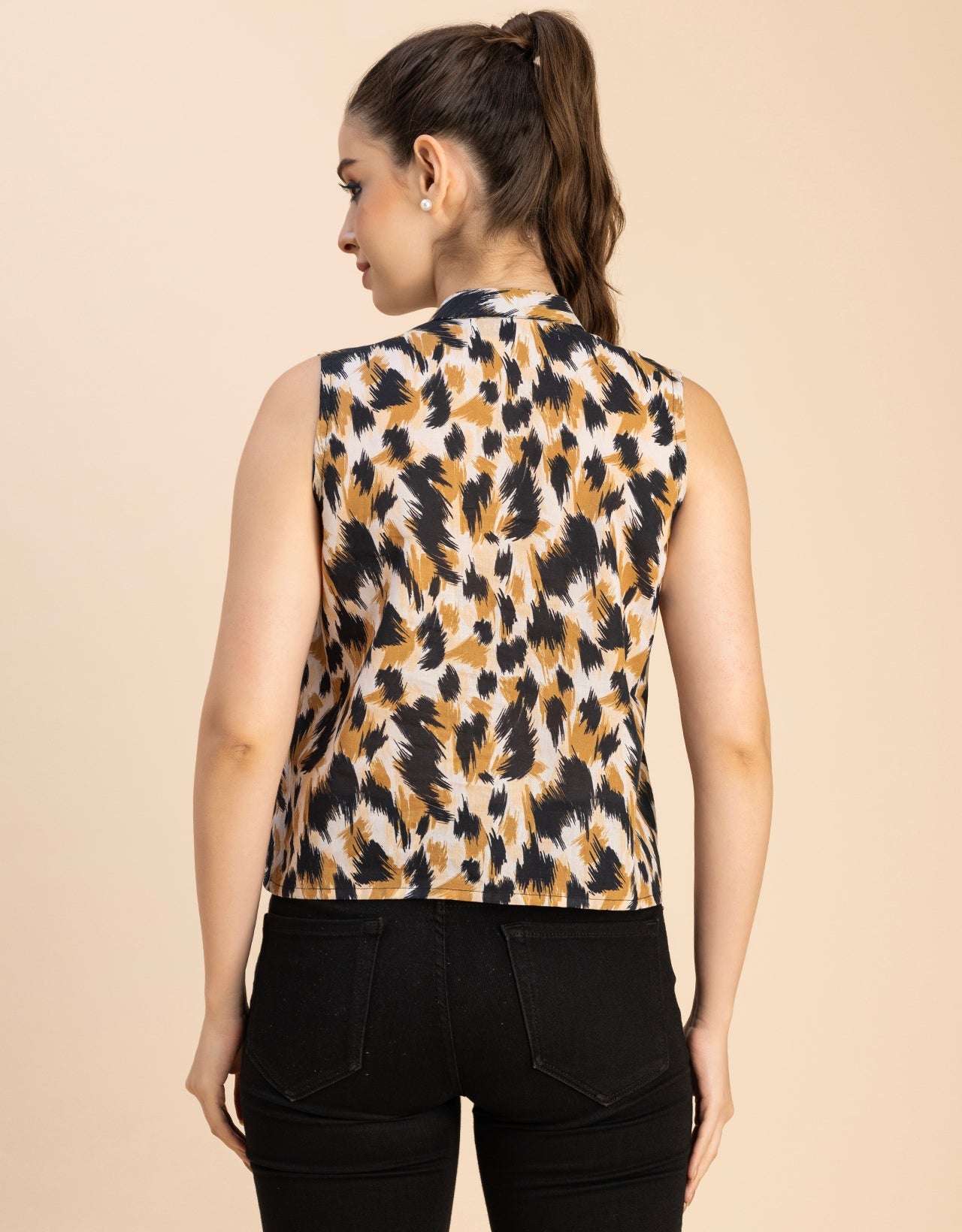 Sleeveless Tie Up Neck Cotton Top