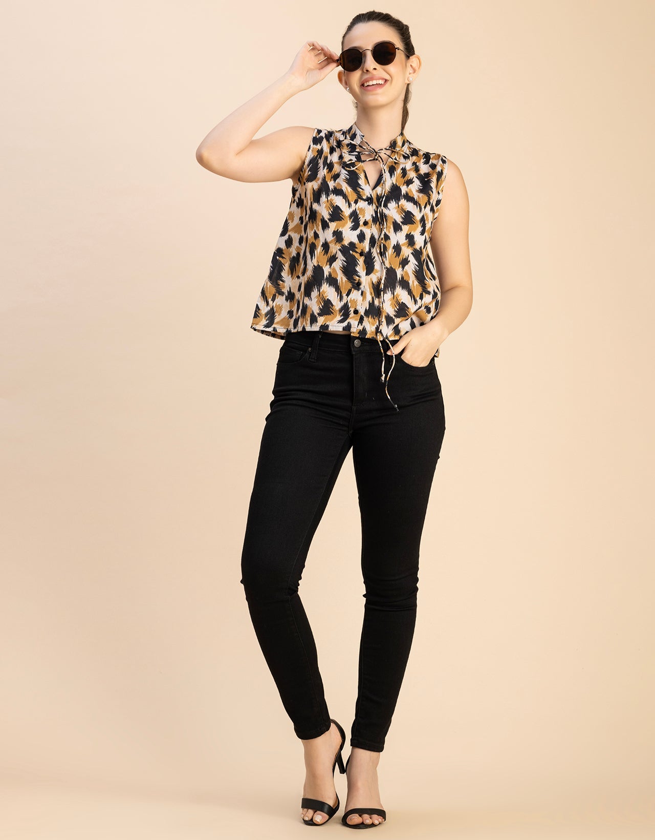 Sleeveless Tie Up Neck Cotton Top