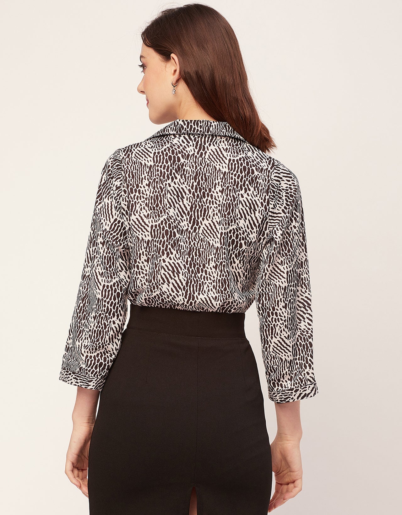 Long Sleeve Shirt Collar Printed Top
