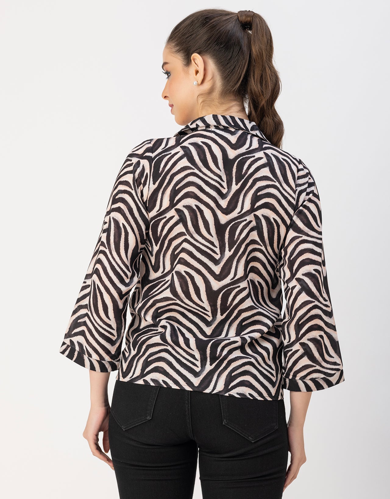 Long Sleeve Shirt Collar Printed Top