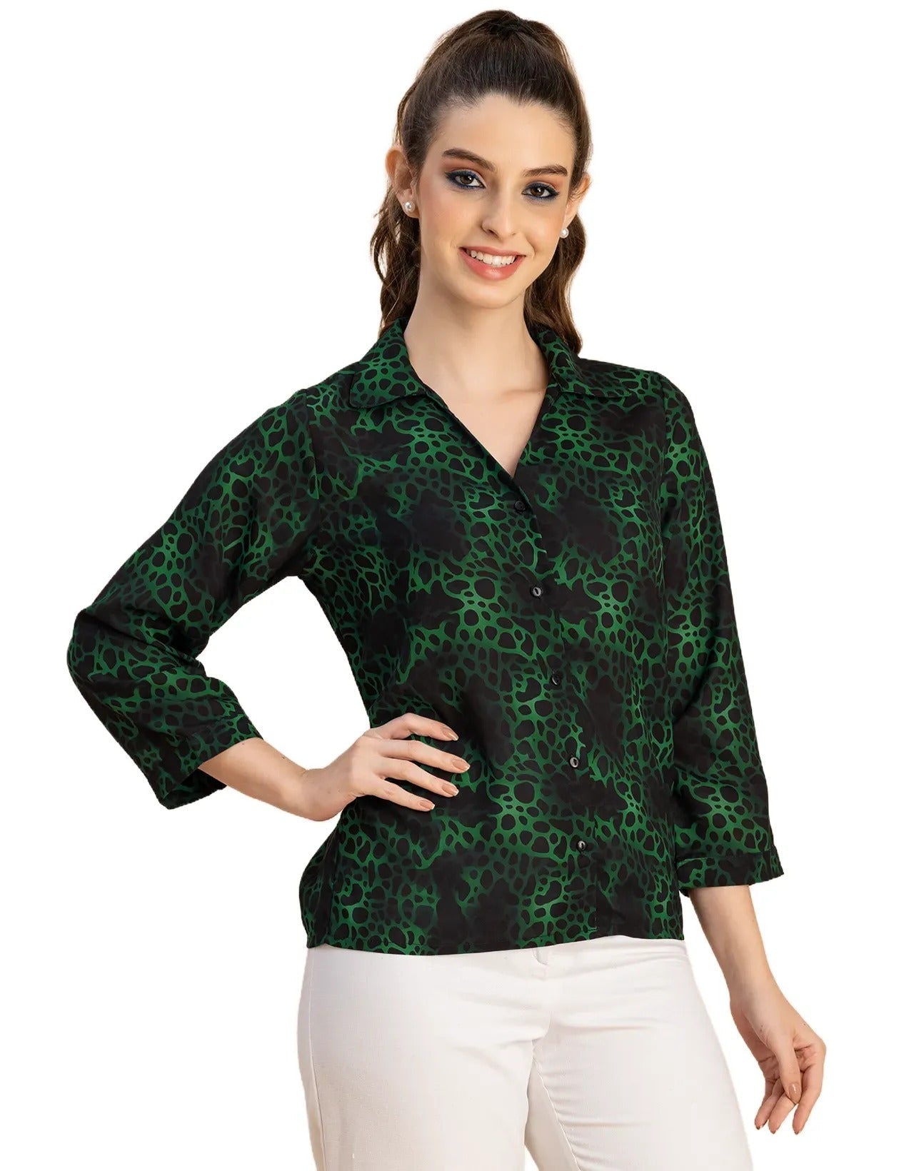 Long Sleeve Shirt Collar Printed Top